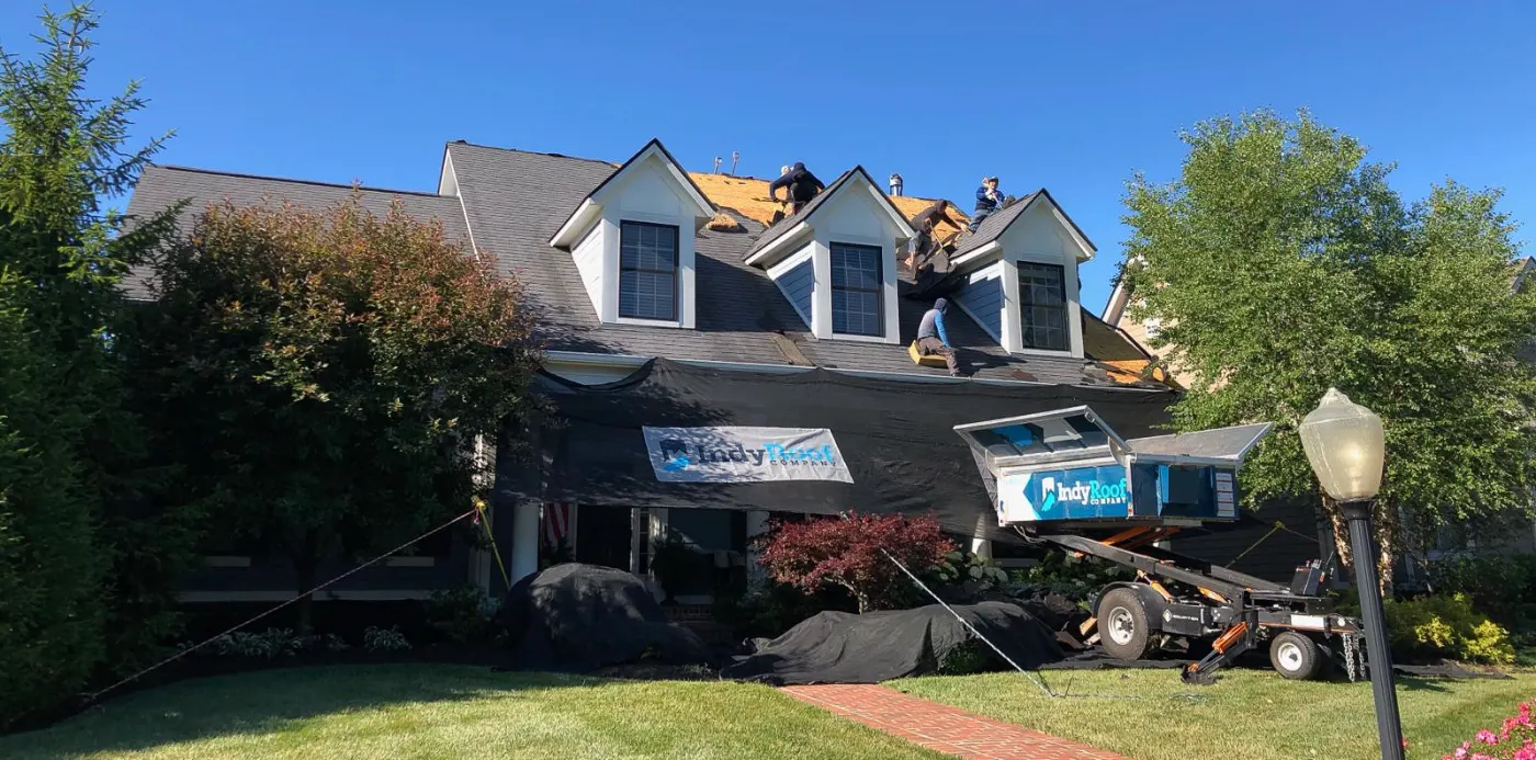 Tarping and dry-in on a Knightstown commercial roof